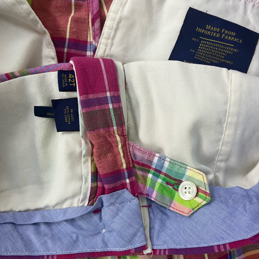 Polo Ralph Lauren Cotton/Linen Blend Indian Madras Flat Front Shorts Size 42 T - Picture 6 of 9